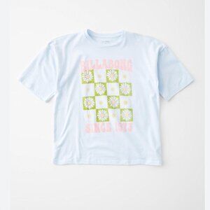 Billabong Girls' Let Happiness Bloom T-Shirt Oversized Light Blue Size Medium